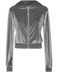 Philipp Plein - Hoodies & Sweatvesten ,Grijs ,Polyester Chenille Hoodie Sweatjacket Strass Skull - Lyst