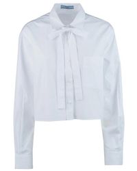 Prada - Overhemden ,Wit ,Katoen Cropped Poplin Shirt - Lyst