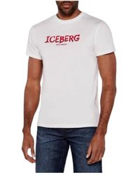 Iceberg - Tops ,Wit ,Katoen Verticale T-Shirt Wit Regular Fit - Lyst