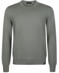 Fay - Truien & Vesten ,Groen ,Wol Groene Wollen Gebreide Ronde-Hals Trui - Lyst