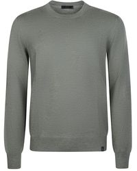 Fay - Truien & Vesten ,Groen ,Wol Groene Wollen Gebreide Ronde-Hals Trui - Lyst
