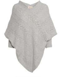 Cream - Jassen ,Grijs ,Polyester Lichtgrijze Gebreide Poncho Met V-Hals - Lyst
