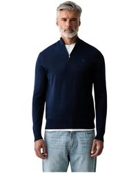Hackett - Truien & Vesten ,Blauw ,Katoen Quarter-Zip Katoenen Trui - Lyst