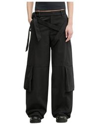 HELIOT EMIL - Wijde Cargo Broek Met Hoge Taille En Strikceintuur - Lyst