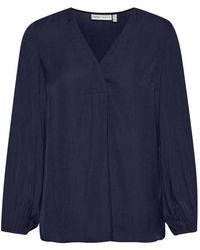 Inwear - Overhemden ,Blauw ,Polyester Marineblauwe Blouse Met V-Hals - Lyst