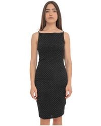 Guess - Kleedjes ,Zwart ,Polyester Midi Jurk Met Boot Hals - Lyst