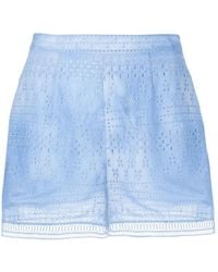 Ermanno Scervino - Shorts de algodón azul con bordado inglés - Lyst