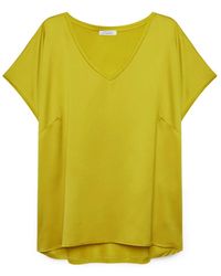 FIORELLA RUBINO - Satin und jersey v-ausschnitt t-shirt - Lyst