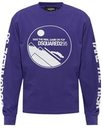 DSquared² - Tops ,Paars ,Katoen Katoenen T-Shirt Met Lange Mouwen - Lyst