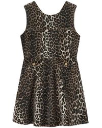 Ganni - Leopard Denim Mini Dress - Lyst