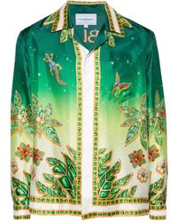 Casablancabrand - Camicia verde con stampa grafica in seta - Lyst