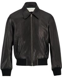 Ami Paris - Jassen ,Zwart ,Leer Leren Jack Met Rits Van Lamsleer - Lyst