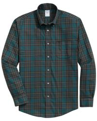 Brooks Brothers - Overhemden ,Groen ,Katoen Slim Fit Non-Iron Geruite Stretch Twill Overhemd Met Button Down Kraag - Lyst