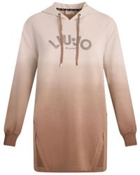 Liu Jo - Hoodies & Sweatvesten ,Veelkleurig ,Katoen Bruine Hoodie Met Strass Logo - Lyst