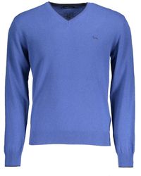Harmont & Blaine - Blaue wollpullover mit v-ausschnitt und kontrastdetails - Lyst