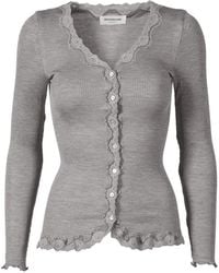 Rosemunde - Truien & Vesten ,Grijs ,Katoen Lichtgrijze Cardigan Met Kantdetails - Lyst
