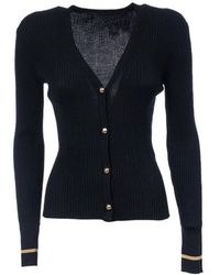 Max Mara - Truien & Vesten ,Blauw ,Wol Blauw Geribbeld Wollen Vest Met Gouden Lurex Bies - Lyst