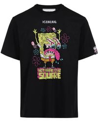 Iceberg - Schwarzes t-shirt mit regulärer passform und spongebob-druck - Lyst