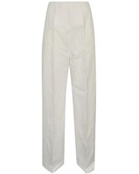 Sportmax - Pantalones blancos pierna ancha lino - Lyst