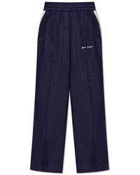 Palm Angels - Broeken ,Blauw ,Linnen Linnen Broek Met Logo - Lyst