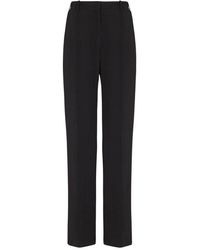 Balmain - Broeken ,Zwart ,Leer Crepe Pantalon Met Rechte Pijpen En Taillezitting - Lyst