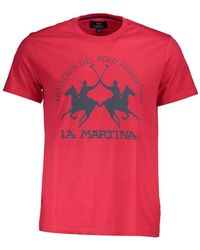 La Martina - Rotes baumwoll-t-shirt, kurze ärmel, regular fit, runder ausschnitt, druck, logo - Lyst