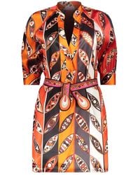 PUCCI - Kleedjes ,Veelkleurig ,Zijden Jurk Met Korte Mouwen - Lyst