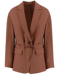 Brunello Cucinelli - Jassen ,Rood ,Leer Single-Breasted Blazer - Lyst