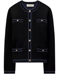 Tory Burch - Truien & Vesten ,Zwart ,Polyester Zwarte Vest Met Gouden Knopen - Lyst