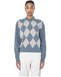 Rohe - Tops ,Grijs ,Wol Argyle Mouliné Polo - Lyst