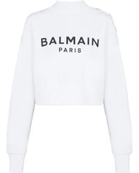 Balmain - Crop-Sweatshirt aus öko-verantwortlicher Baumwolle mit -Logoaufdruck - Lyst