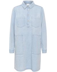 Part Two - Kleedjes ,Blauw ,Denim Denim Jurk Met Overhemdkraag En Zakken - Lyst