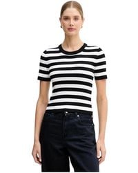 Michael Kors - Truien & Vesten ,Zwart ,Denim Geribd T-Shirt Met Strepen - Lyst