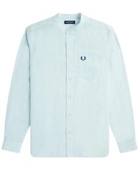 Fred Perry - Overhemden ,Blauw ,Katoen Shirt Met Mao-Kraag - Lyst