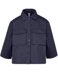 Bomboogie - Overhemden ,Blauw ,Katoen Blauw Katoenen Stretch Shirt Met Opgezette Zakken - Lyst