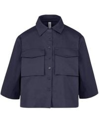 Bomboogie - Overhemden ,Blauw ,Katoen Blauw Katoenen Stretch Shirt Met Opgezette Zakken - Lyst