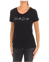 North Sails - Tops ,Zwart ,Katoen T-Shirt Met Korte Mouwen En Geribbelde Hals - Lyst