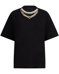 Liu Jo - Schwarzes T-Shirt Mit Perlenkragen Und Strass - Lyst