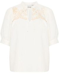 Ichi - Overhemden ,Wit ,Katoen Cloud Dancer Geborduurde Top - Lyst