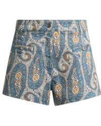 Etro - Korte Broeken ,Veelkleurig ,Denim Printed Denim Shorts - Lyst