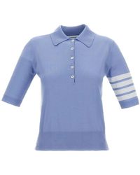 Thom Browne - Tops ,Blauw ,Wol Wool 4-Bar Relaxed Polo - Lyst