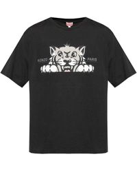 KENZO - Happy Tiger Print T-Shirt Zwart - Lyst