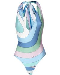 Emilio Pucci - Badeanzug mit iris-print und überkreuzten trägern - Lyst