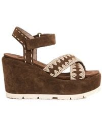 Mou - Schoenen ,Bruin ,Suède Bruine Sleehak Sandalen Voor Vrouwen - Lyst
