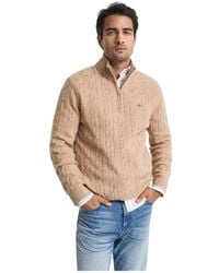 GANT - Lambswool Cable Half Zip Sweater - Lyst