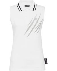 Philipp Plein - Fitness ,Wit ,Katoen Mouwloze Polo Shirt Scratch - Lyst
