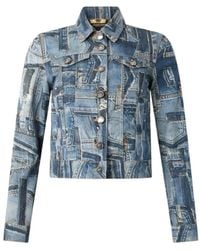 Roberto Cavalli - Jassen ,Blauw ,Denim Patchwork Denim Jack Met Slangknopen - Lyst