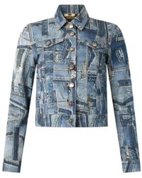 Roberto Cavalli - Jassen ,Blauw ,Denim Patchwork Denim Jack Met Slangknopen - Lyst