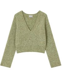 Ganni - Geborstelde Mohair Mix Diepe V-Hals Trui - Lyst