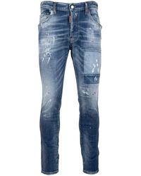 DSquared² - Jeans ,Blauw ,Katoen Herenknoop Jeans Met Leren Patch - Lyst